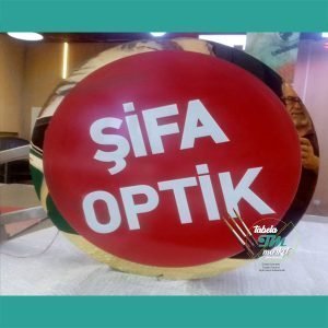 Krom Kasa ışıklı yuvarlak tabela